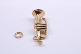 Trumpet Charm, Traditional Charm, Made from Solid 9ct Yellow Gold, British Hallmarked, Complete with Attachment Link