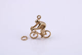 Cyclist Charm, Traditional Charm, Made from Solid 9ct Yellow Gold, British Hallmarked, Complete with Attachment Link