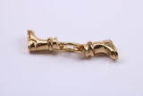 Pair of Wellington Boots Charm, Traditional Charm, Made from Solid 9ct Yellow Gold, British Hallmarked, Complete with Attachment Link