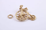 Penny Farthing Charm, Traditional Charm, Made from Solid 9ct Yellow Gold, British Hallmarked, Complete with Attachment Link