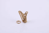 Harp Charm, Traditional Charm, Made from Solid 9ct Yellow Gold, British Hallmarked, Complete with Attachment Link