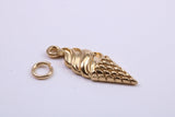 Ice Cream Cone Charm, Made from Solid 9ct Yellow Gold, British Hallmarked, Complete with Attachment Link