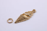 Ice Cream Cone Charm, Made from Solid 9ct Yellow Gold, British Hallmarked, Complete with Attachment Link