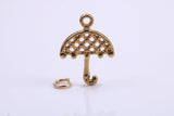 Umbrella Charm, Made from Solid Cast Yellow Gold, British Hallmarked, Complete with Attachment Link