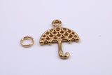 Umbrella Charm, Made from Solid Cast Yellow Gold, British Hallmarked, Complete with Attachment Link