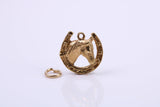 Good Luck Horse Head Shoe Charm, Traditional Charm, Made from Solid 9ct Yellow Gold, British Hallmarked, Complete with Attachment Link