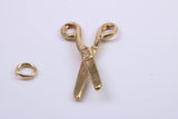 Scissor Charm, Traditional Charm, Made from Solid 9ct Yellow Gold, British Hallmarked, Complete with Attachment Link