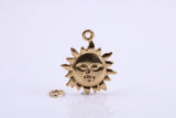 Sun Charm, Traditional Charm, Made from Solid 9ct Yellow Gold, British Hallmarked, Complete with Attachment Link