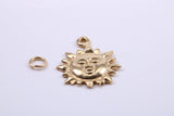 Sun Charm, Traditional Charm, Made from Solid 9ct Yellow Gold, British Hallmarked, Complete with Attachment Link