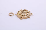 Tudor Rose Charm, Traditional Charm, Made from Solid 9ct Yellow Gold, British Hallmarked, Complete with Attachment Link