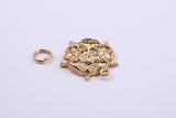 Tudor Rose Charm, Traditional Charm, Made from Solid 9ct Yellow Gold, British Hallmarked, Complete with Attachment Link
