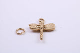 Dragon Fly Charm, Made from Solid Cast Yellow Gold, British Hallmarked, Complete with Attachment Link