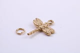 Dragon Fly Charm, Made from Solid Cast Yellow Gold, British Hallmarked, Complete with Attachment Link
