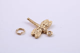 Dragon Fly Charm, Made from Solid Cast Yellow Gold, British Hallmarked, Complete with Attachment Link