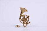 French Horn Charm, Made from Solid 9ct Yellow Gold, British Hallmarked, Complete with Attachment Link