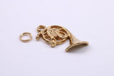 French Horn Charm, Made from Solid 9ct Yellow Gold, British Hallmarked, Complete with Attachment Link