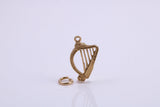 Harp Charm, Traditional Charm, Made from Solid 9ct Yellow Gold, British Hallmarked, Complete with Attachment Link