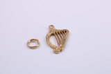 Harp Charm, Traditional Charm, Made from Solid 9ct Yellow Gold, British Hallmarked, Complete with Attachment Link