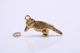 Raven Charm, Made from Solid Cast Yellow Gold, British Hallmarked, Complete with Attachment Link