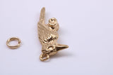 Raven Charm, Made from Solid Cast Yellow Gold, British Hallmarked, Complete with Attachment Link