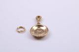 Frying Pan Charm, Made from Solid Cast Yellow Gold, British Hallmarked, Complete with Attachment Link