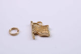 USA Flag Charm, Traditional Charm, Made from Solid 9ct Yellow Gold, British Hallmarked, Complete with Attachment Link