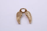 Wings Charm, Traditional Charm, Made from Solid 9ct Yellow Gold, British Hallmarked, Complete with Attachment Link