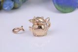 Mouse in Teapot Charm, Traditional Charm, Made From Solid Yellow Gold with British Hallmark, Complete with Attachment Link