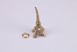 Eiffel Tower Charm, Traditional Charm, Made From Solid Yellow Gold with British Hallmark, Complete with Attachment Link