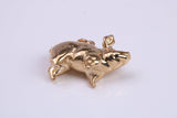 Farm Pig Charm, Made From Solid 9ct Yellow Gold, British Hallmarked and Complete With Attachment Link