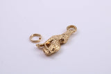 Wolf Charm, Made from Solid Cast Yellow Gold, British Hallmarked, Complete with Attachment Link