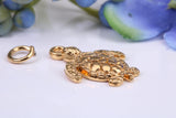 Turtle Charm, Made from Solid 9ct Yellow Gold, British Hallmarked, Complete with Attachment Link