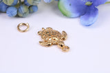 Turtle Charm, Made from Solid 9ct Yellow Gold, British Hallmarked, Complete with Attachment Link