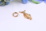 Fishbone Charm, Made from Solid Cast Yellow Gold, British Hallmarked, Complete with Attachment Link