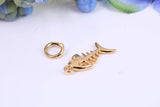 Fishbone Charm, Made from Solid Cast Yellow Gold, British Hallmarked, Complete with Attachment Link