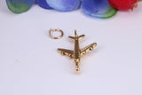 Airplane Charm, Traditional Charm, Made from Solid Cast Yellow Gold, British Hallmarked