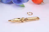 Fountain Pen Nib Charm, Made from Solid Cast Yellow Gold, British Hallmarked