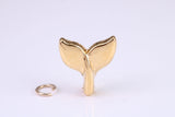 Whale Tail Charm, Made from Solid Cast Yellow Gold, British Hallmarked, Complete with Attachment Link