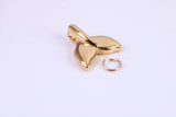 Whale Tail Charm, Made from Solid Cast Yellow Gold, British Hallmarked, Complete with Attachment Link
