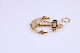 Anchor Charm, Traditional Charm, Made from Solid Cast Yellow Gold, British Hallmarked, Complete with Attachment Link