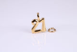 21st Birthday Charm, Made from Solid Cast Yellow Gold, British Hallmarked, Complete with Attachment Link