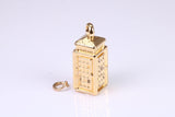 Telephone Booth Charm, Traditional Charm, Made from Solid Yellow Gold, British Hallmarked, Complete with Attachment Link