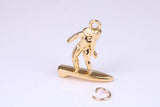 Surfing Girl Charm, Made from Solid Cast Yellow Gold, British Hallmarked, Complete with Attachment Link