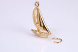 Sailing Dingy Charm, Made from Solid Yellow Gold, British Hallmarked, Complete with Attachment Link