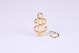 Dollar Sign Charm, Made from Solid Yellow Gold, British Hallmarked, Complete with Attachment Link