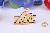 Sidney Opera House Charm, Made from Solid Cast Yellow Gold, British Hallmarked