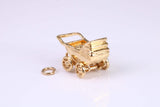 Baby Pram Charm, Traditional Charm, Made from Solid Yellow Gold, British Hallmarked, Complete with Attachment Link