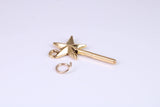 Princess Magic Wand Charm, Made from Solid Yellow Gold, British Hallmarked, Complete with Attachment Link