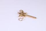 Princess Magic Wand Charm, Made from Solid Yellow Gold, British Hallmarked, Complete with Attachment Link