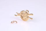 Knitting Yarn Charm, Traditional Charm, Made from Solid Yellow Gold, British Hallmarked, Complete with Attachment Link